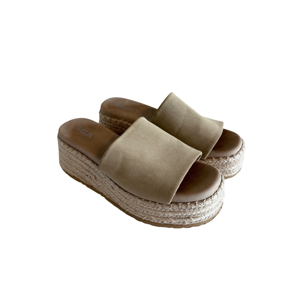 MIA Nura‎ Tan Platform Espadrille Slides Women 7M GS1571409SF Faux Suede Sandals